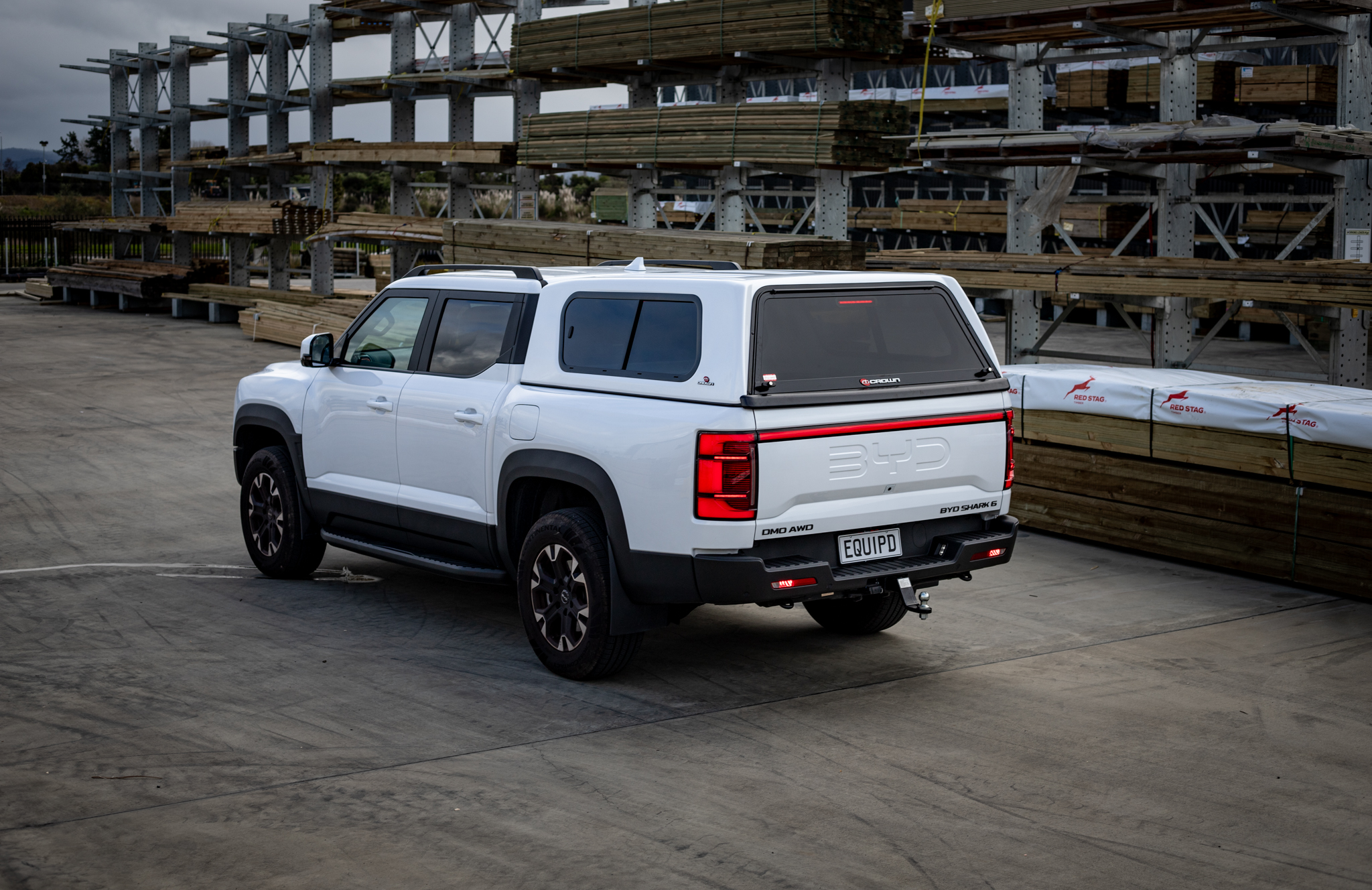 BYD Shark 6 Ute with Crown Canopy and Roof Racks at timber mill